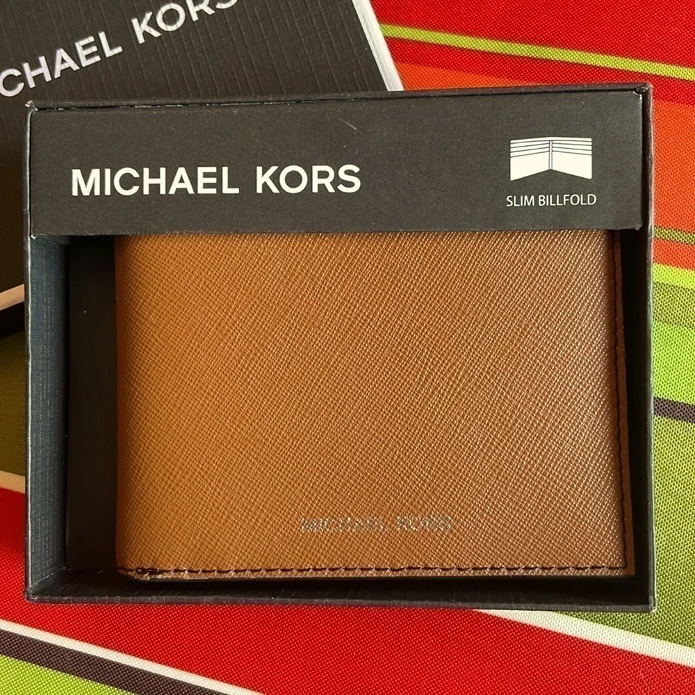 Brand New Michael Kors Genuine Leather Slim Billfold Andy Luggage Mens Wallet